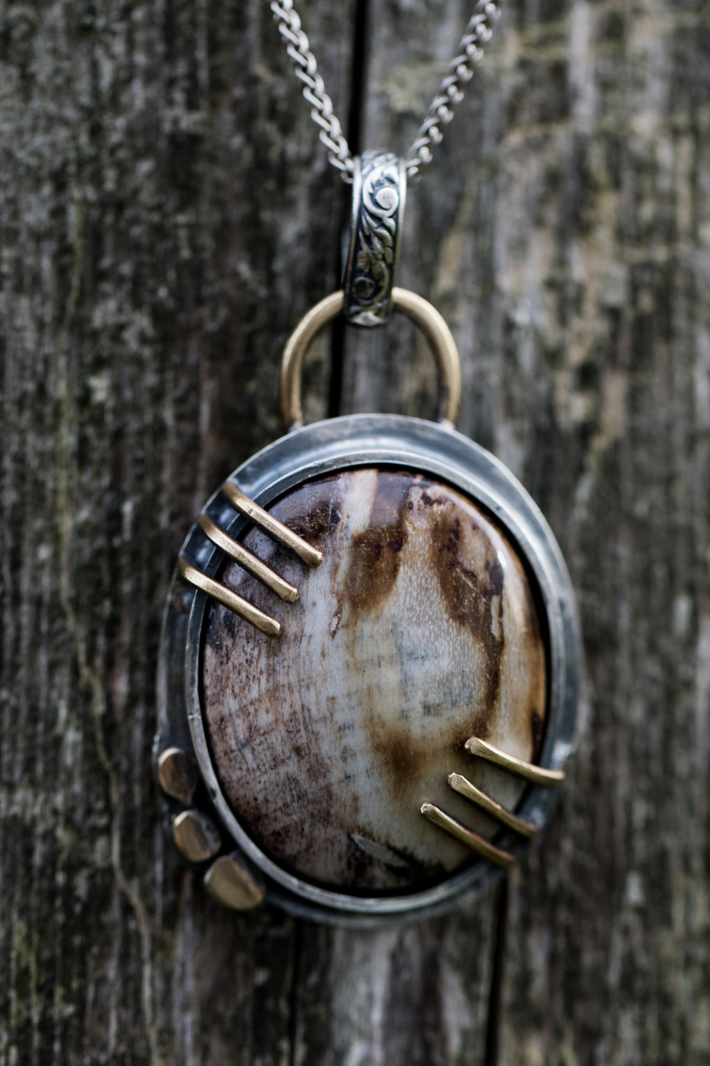 Mixed Metal Palm Wood Pendant