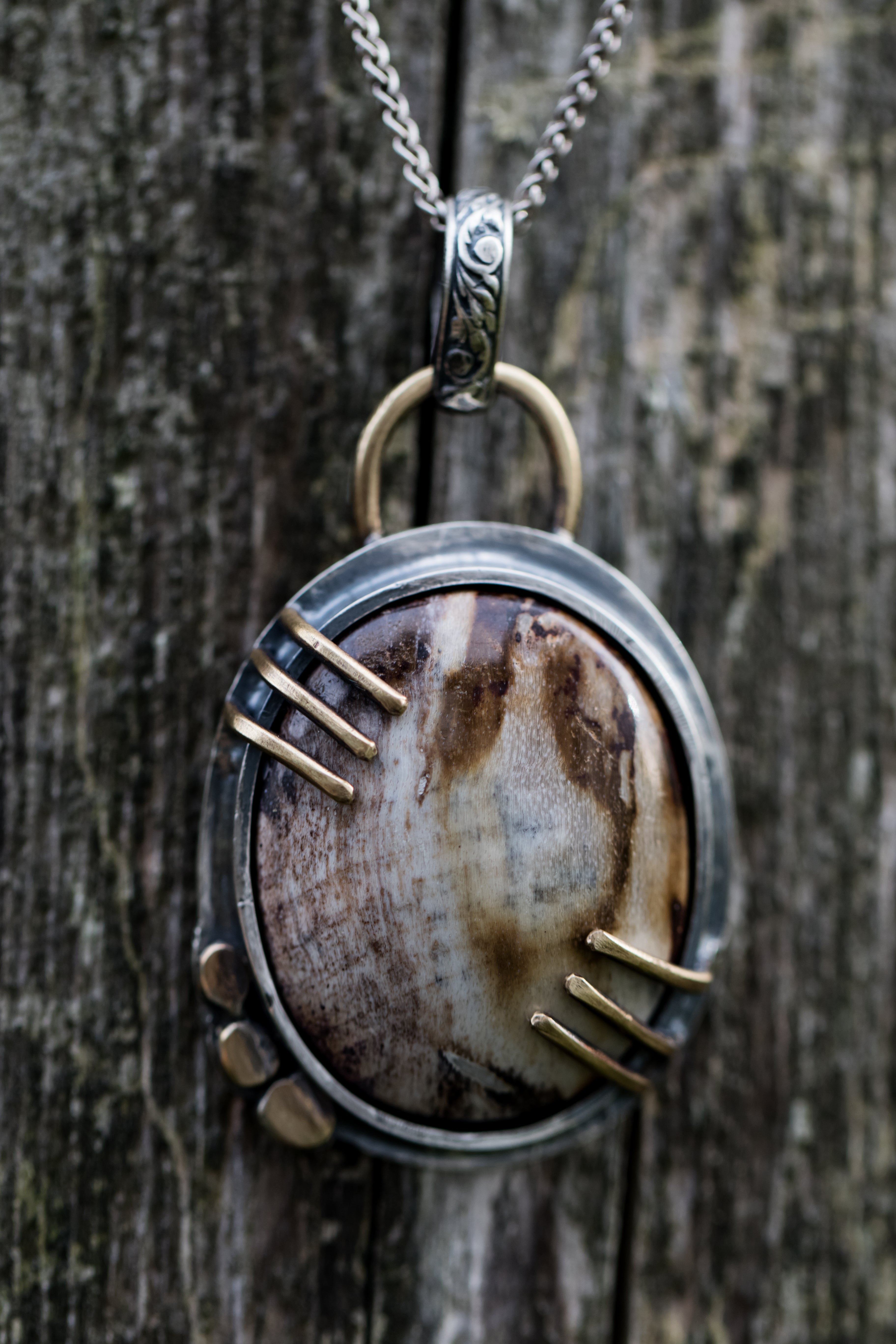 Mixed Metal Palm Wood Pendant