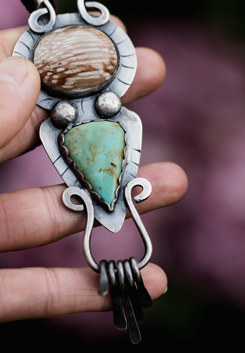 Palm Wood and Turquoise Pendant