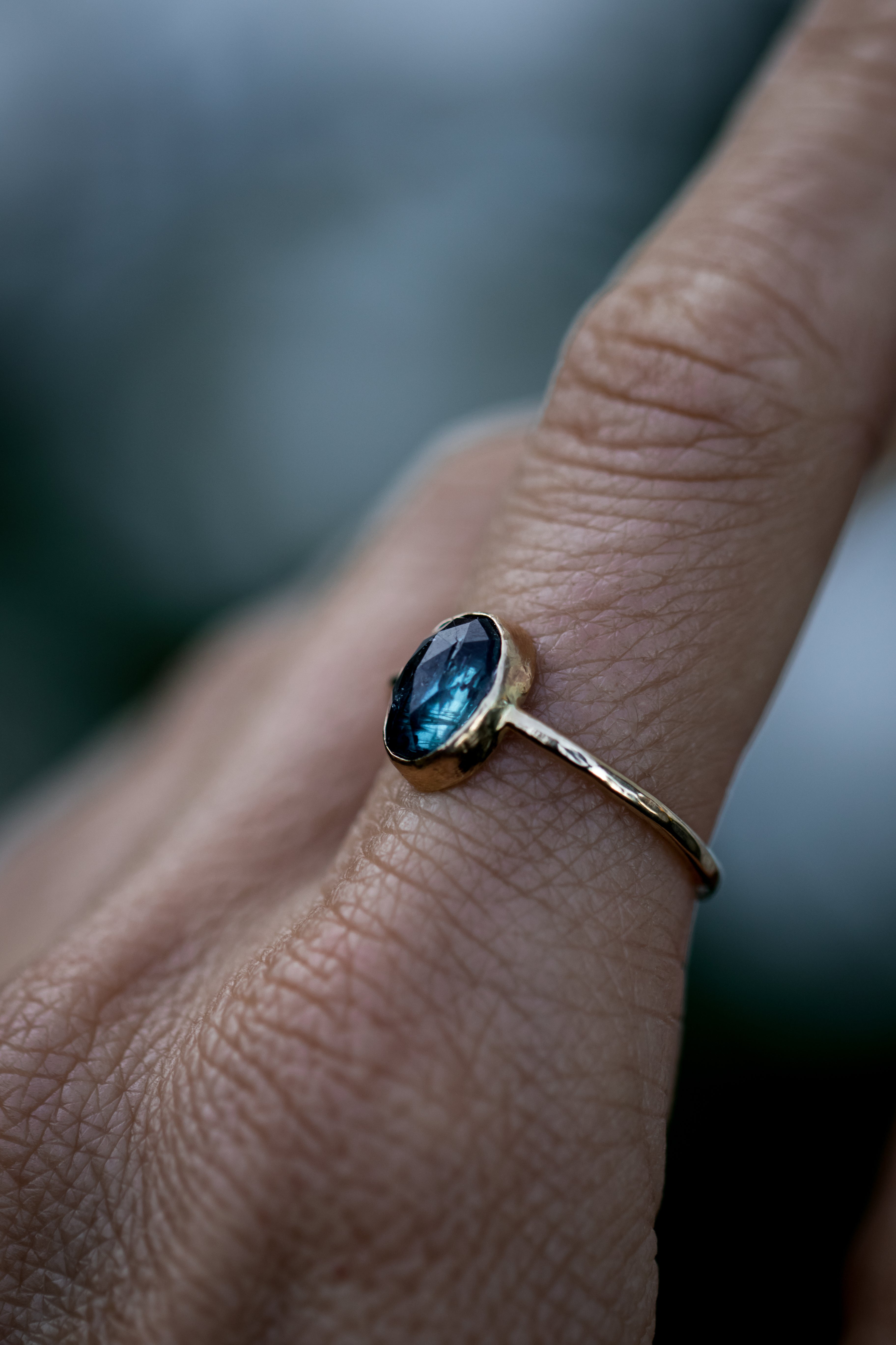 Blue Kyanite Hammered Band