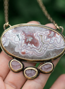 Crazy Lace with Morganite in Brass