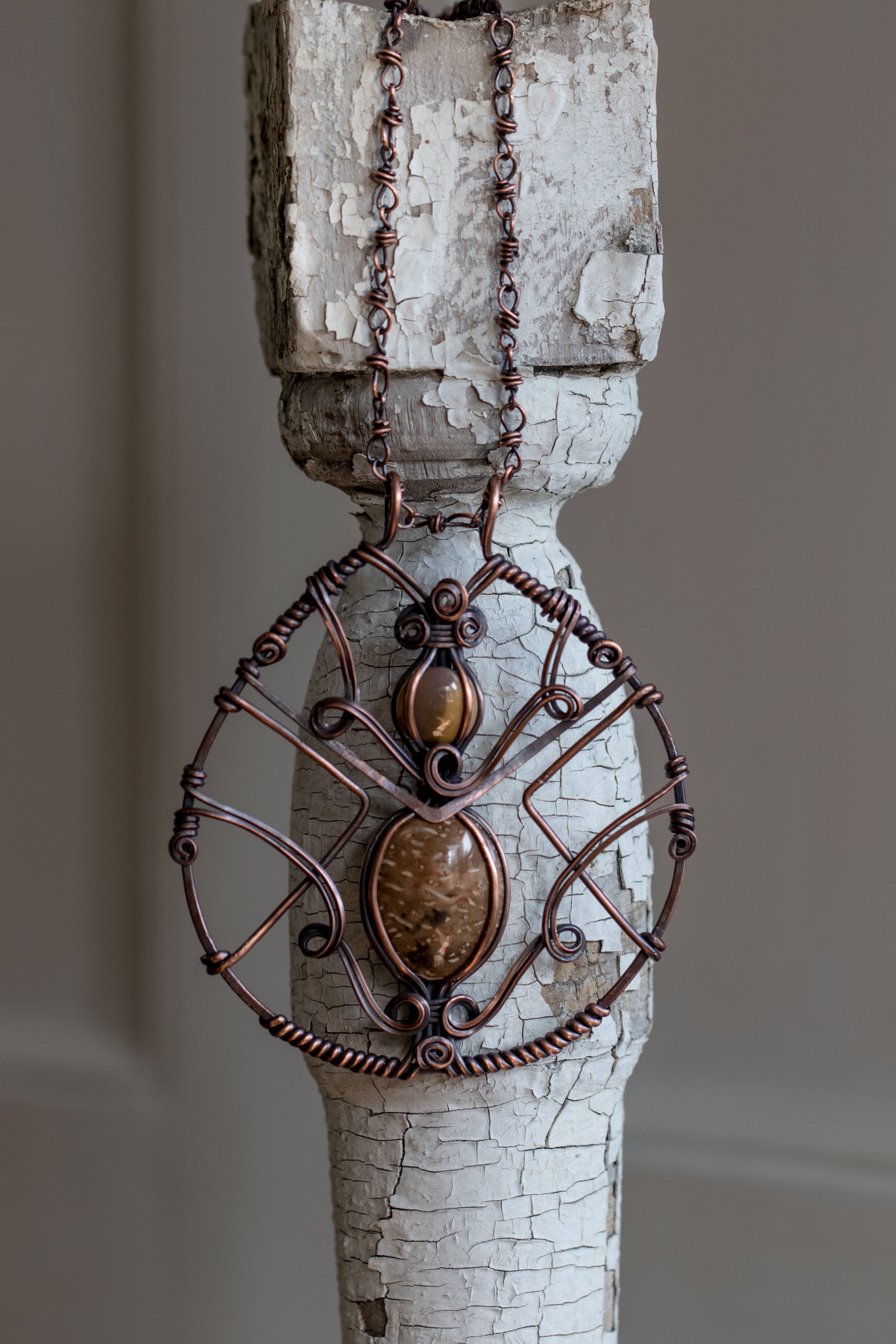 Palm Wood & Jasper Warrior Pendant