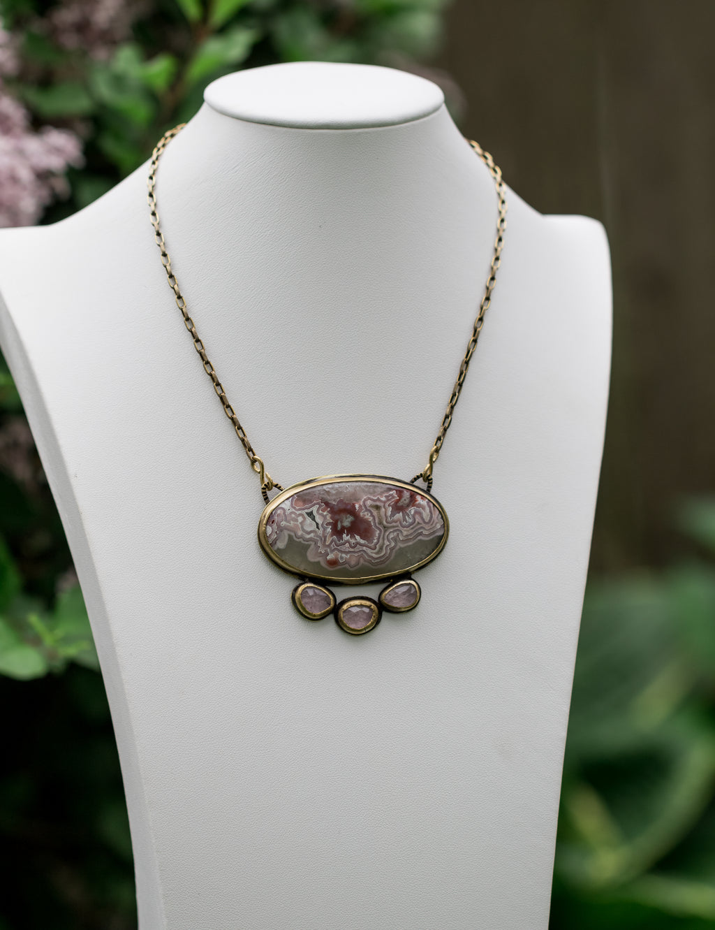 Crazy Lace with Morganite in Brass