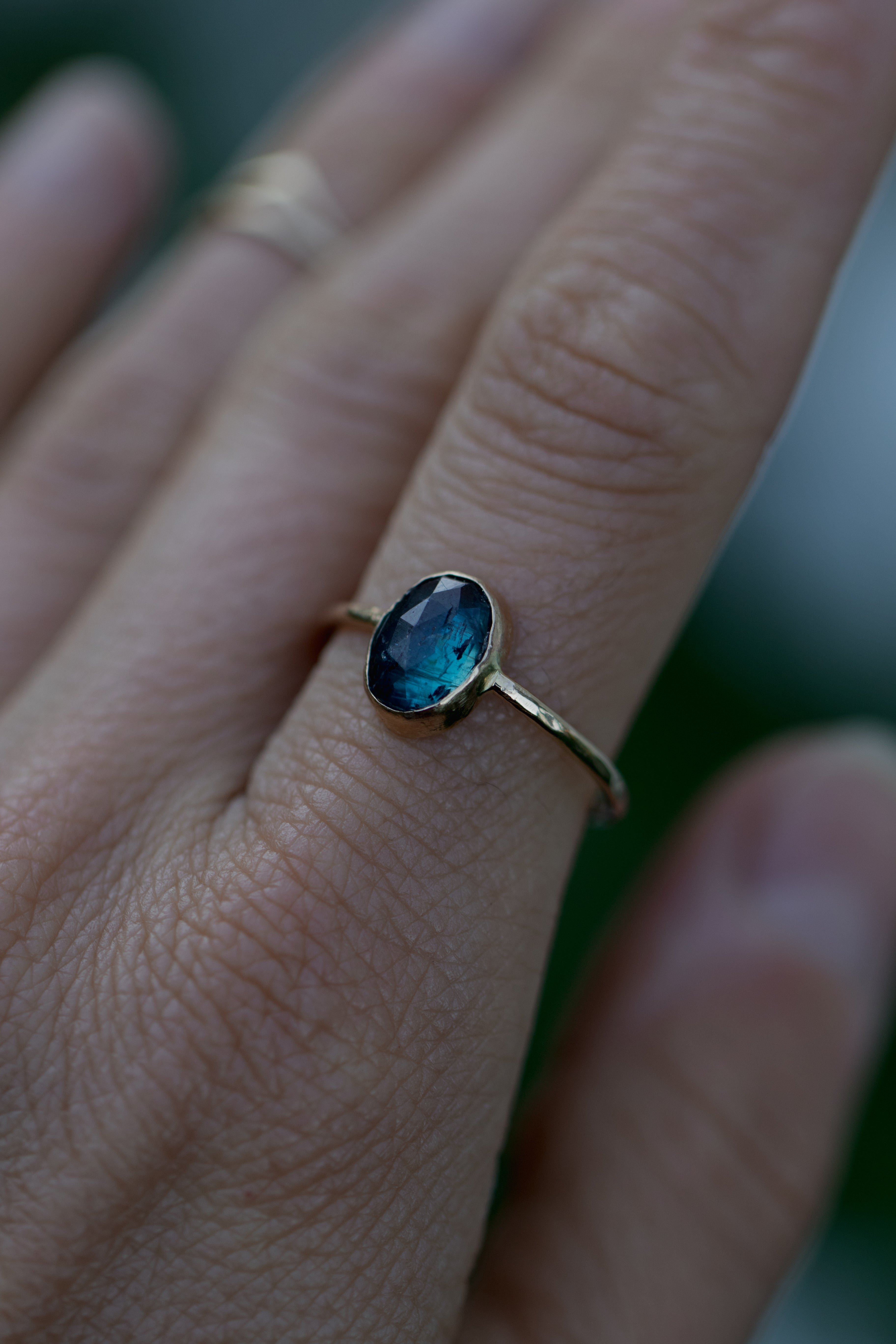 Blue Kyanite Hammered Band