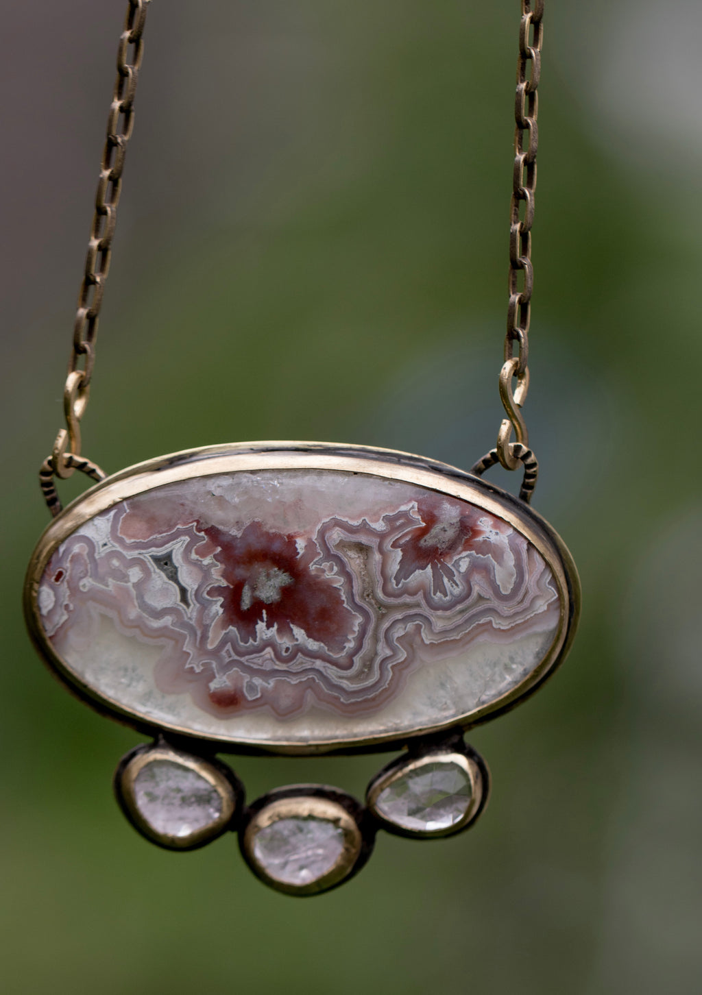 Crazy Lace with Morganite in Brass