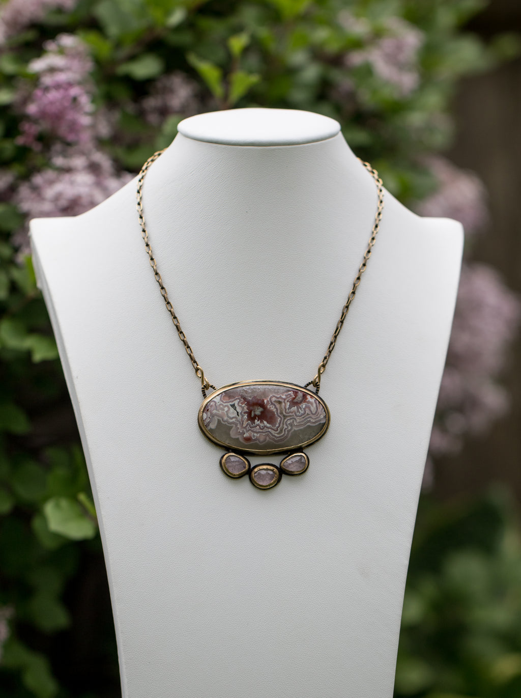 Crazy Lace with Morganite in Brass