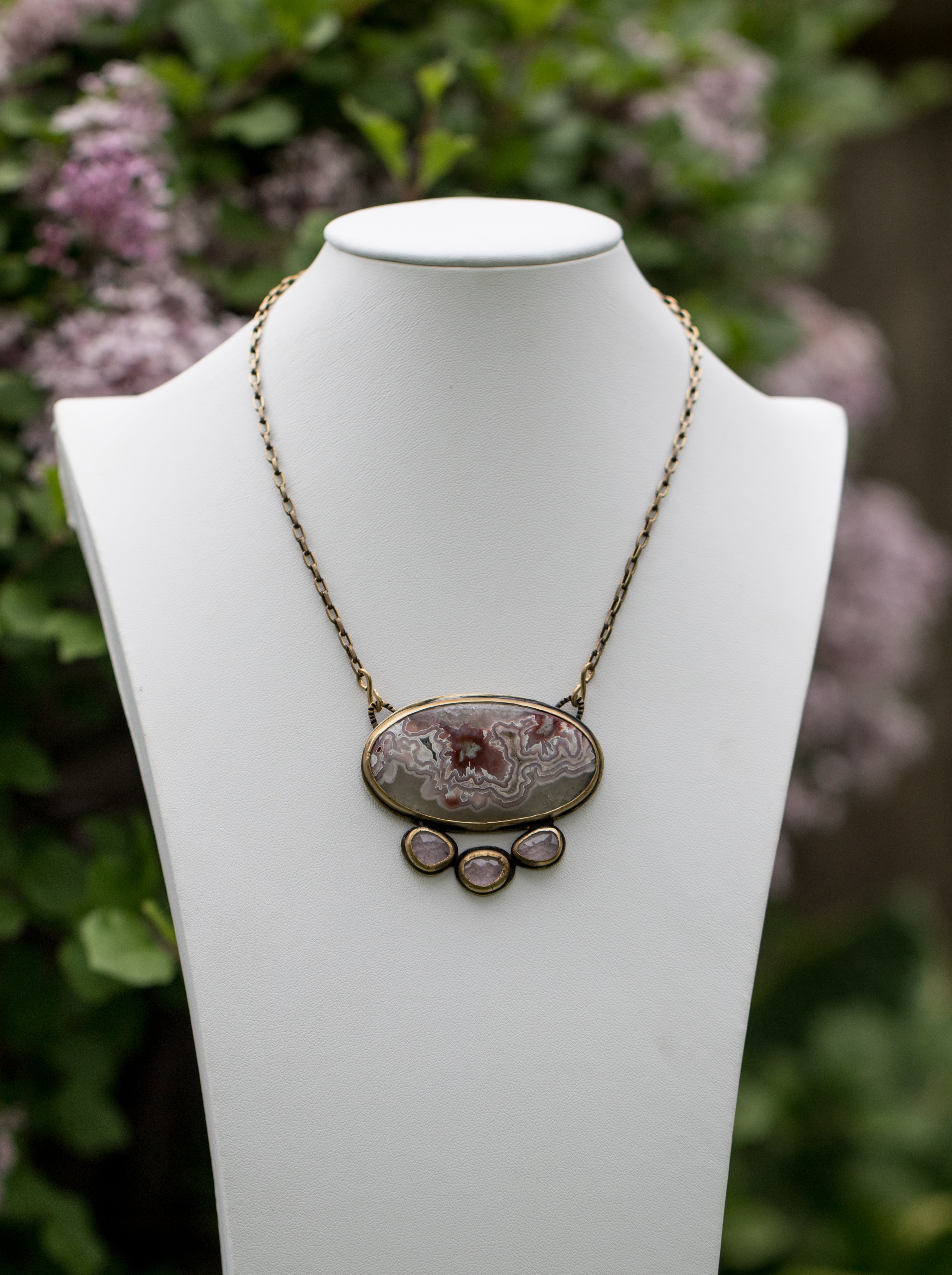 Crazy Lace with Morganite in Brass